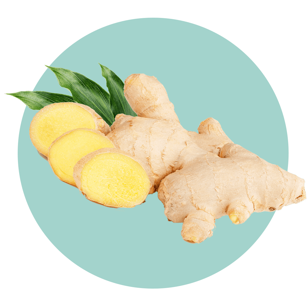 Ginger root next to slices of ginger
