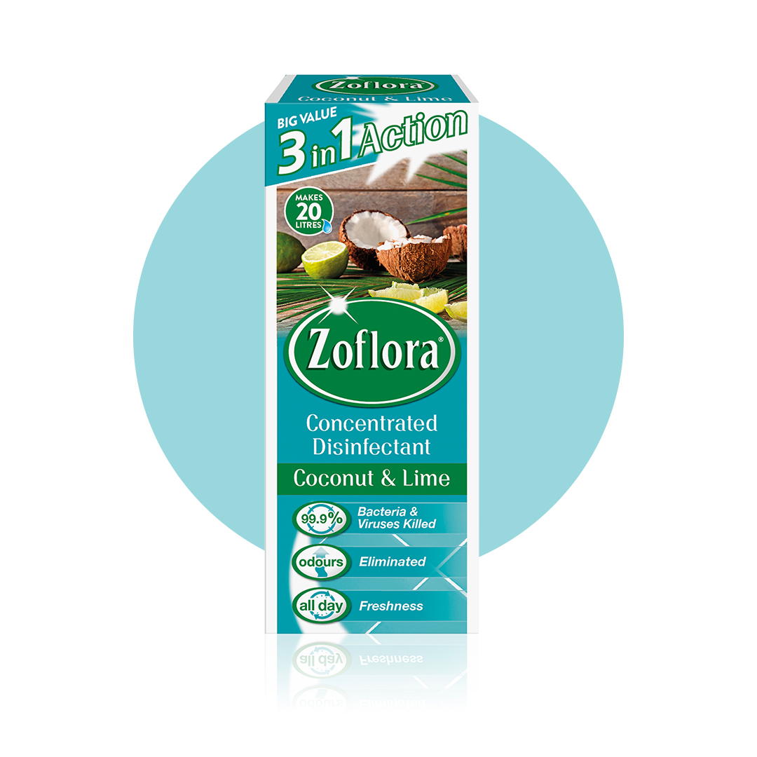 Zoflora Coconut and lime fragrant disinfectant packaging