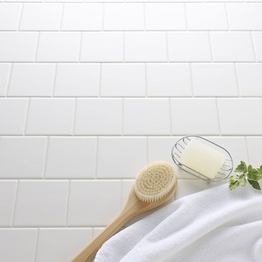 White tiles with bathroom brush