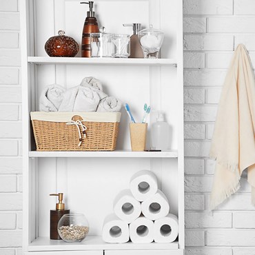 White bathroom shelves