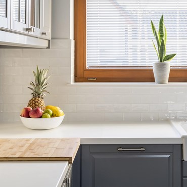 Clean white kitchen worktop