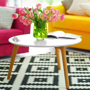 Iconic coffee table on rug