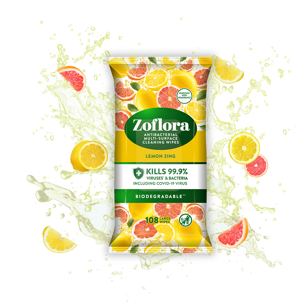 Lemon Zing MultiSurface Cleaning Wipes Zoflora